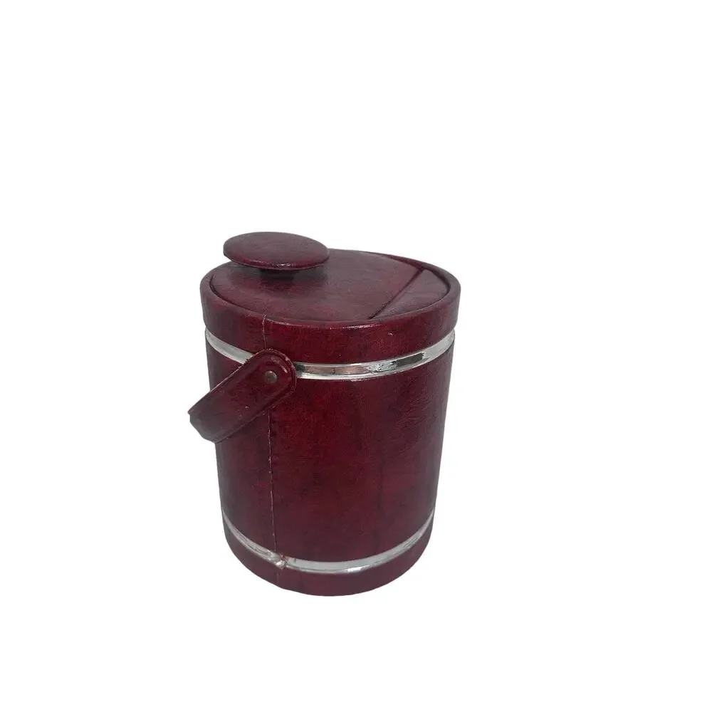 Vintage 70s Burgundy Crimson Vinyl Bar Ice Bucket